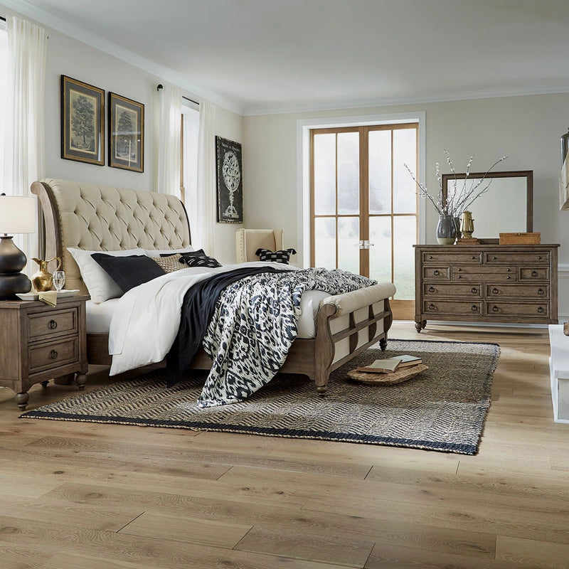 Americana Farmhouse King Sleigh Bed, Dresser & Mirror, N/S image